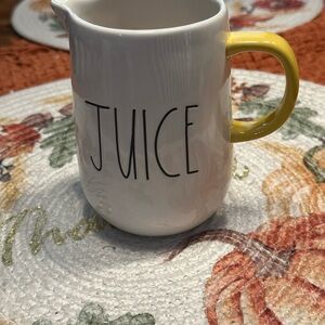 Rae Dunn White Ceramic Juice Pitcher with Yellow Handle